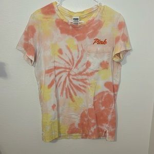 PINK VICTORIAS SECRET Yellow and Pink Tie Dye T-Shirt